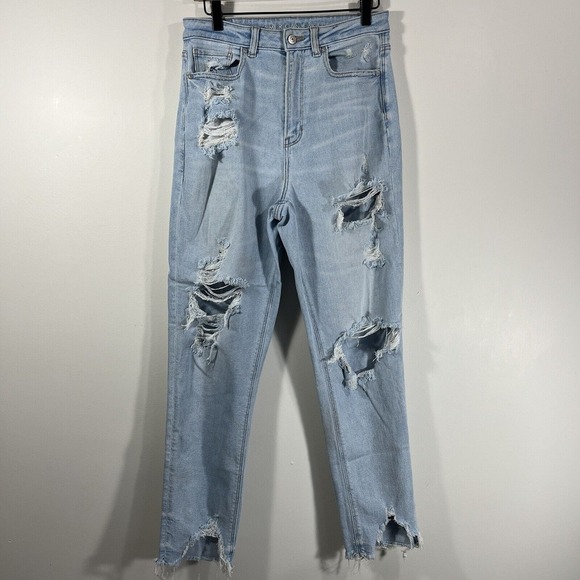 American Eagle Outfitters Denim - American Eagle Womens 8 Long‎ Highest Rise Mom Jean Distressed Downtown Raw Hem